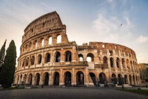italy, rome, colosseum, sunset, nature, ancient architecture, travel, roman arena, tourists